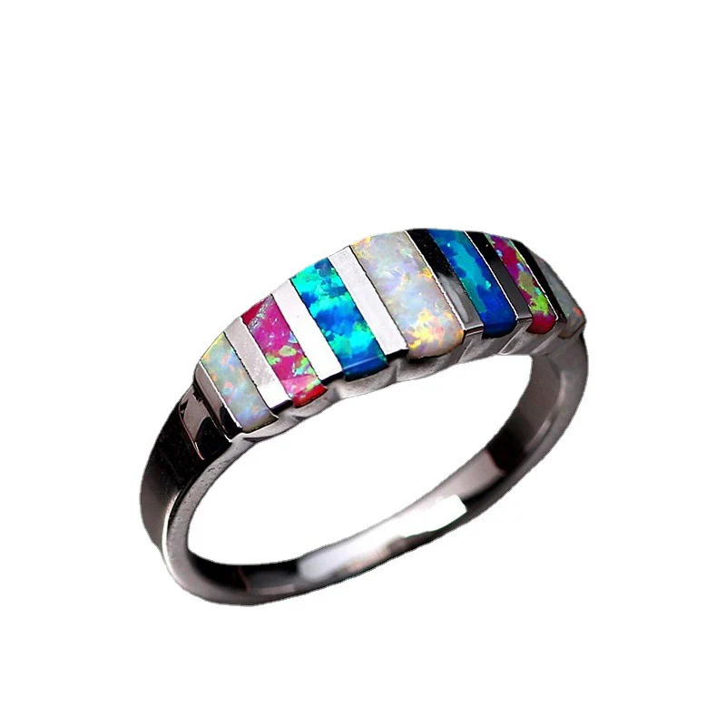Wholesale Women's Simple Geometric Alloy Opal Stone Ring With Electroplating - Image 4