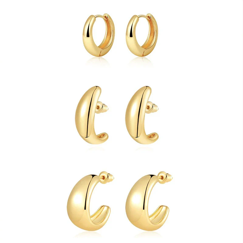Wholesale Women's Simple Geometric Copper Hoop Earrings With Electroplating - Image 5