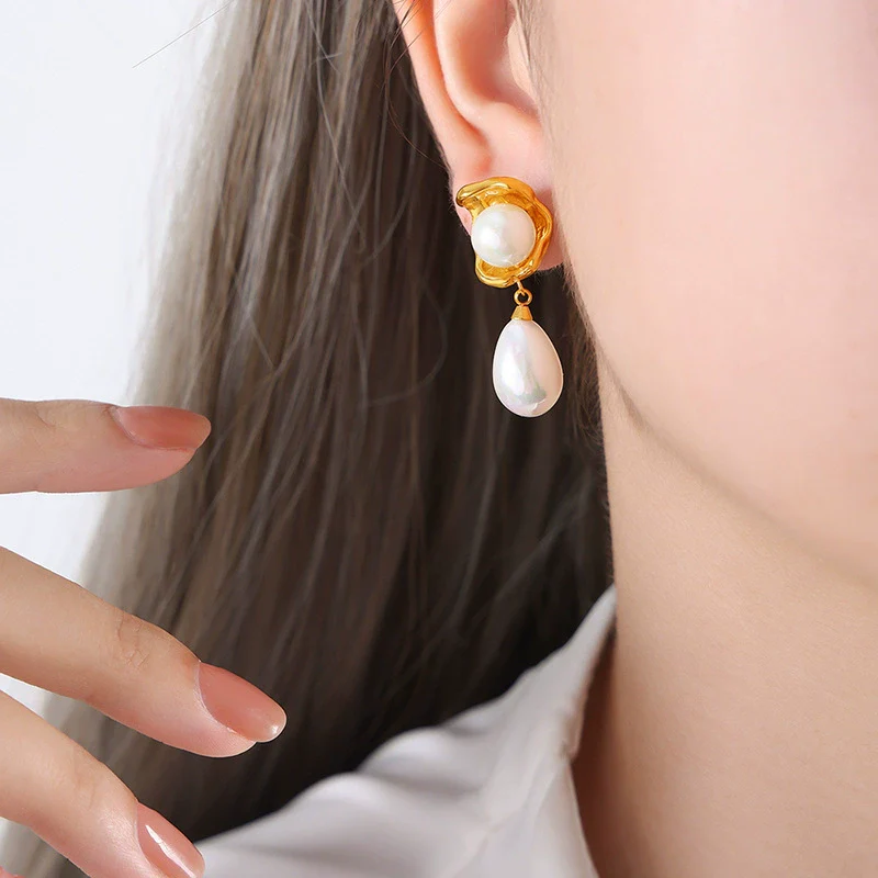 Wholesale Women's Simple Geometric Electroplated Titanium Steel Earrings With Zircon And Glass Beads And Rhinestone - Image 11
