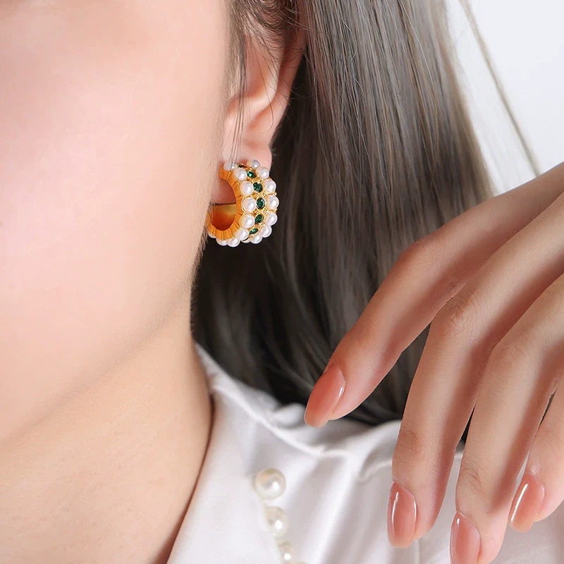 Wholesale Women's Simple Geometric Electroplated Titanium Steel Earrings With Zircon And Glass Beads And Rhinestone - Image 13