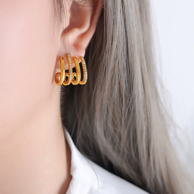 Wholesale Women's Simple Geometric Electroplated Titanium Steel Earrings With Zircon And Glass Beads And Rhinestone - Image 14