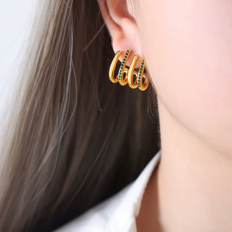Wholesale Women's Simple Geometric Electroplated Titanium Steel Earrings With Zircon And Glass Beads And Rhinestone - Image 15
