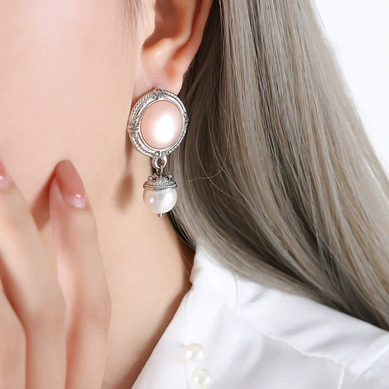 Wholesale Women's Simple Geometric Electroplated Titanium Steel Earrings With Zircon And Glass Beads And Rhinestone - Image 17