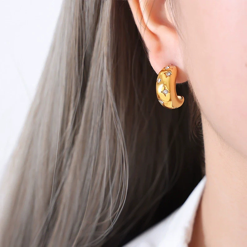 Wholesale Women's Simple Geometric Electroplated Titanium Steel Earrings With Zircon And Glass Beads And Rhinestone - Image 6