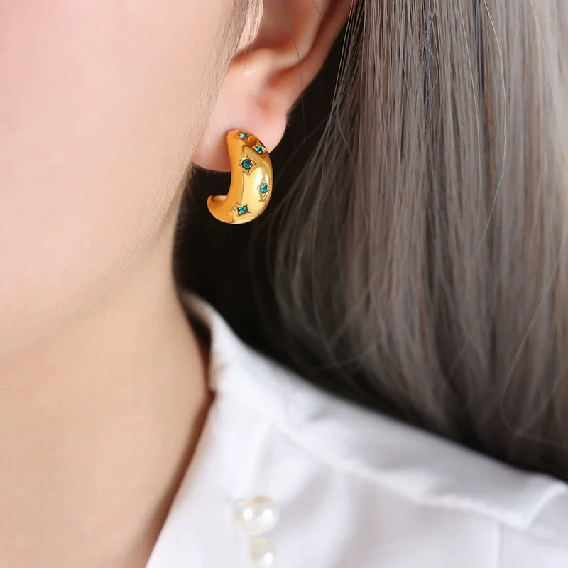 Wholesale Women's Simple Geometric Electroplated Titanium Steel Earrings With Zircon And Glass Beads And Rhinestone - Image 7