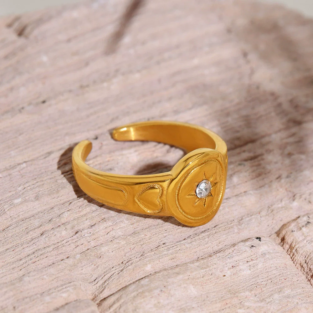 Wholesale Women's Simple Geometric Ferris Wheel Stainless Steel Inlaid Zircon Opening Ring 18K Gold Plated - Image 2