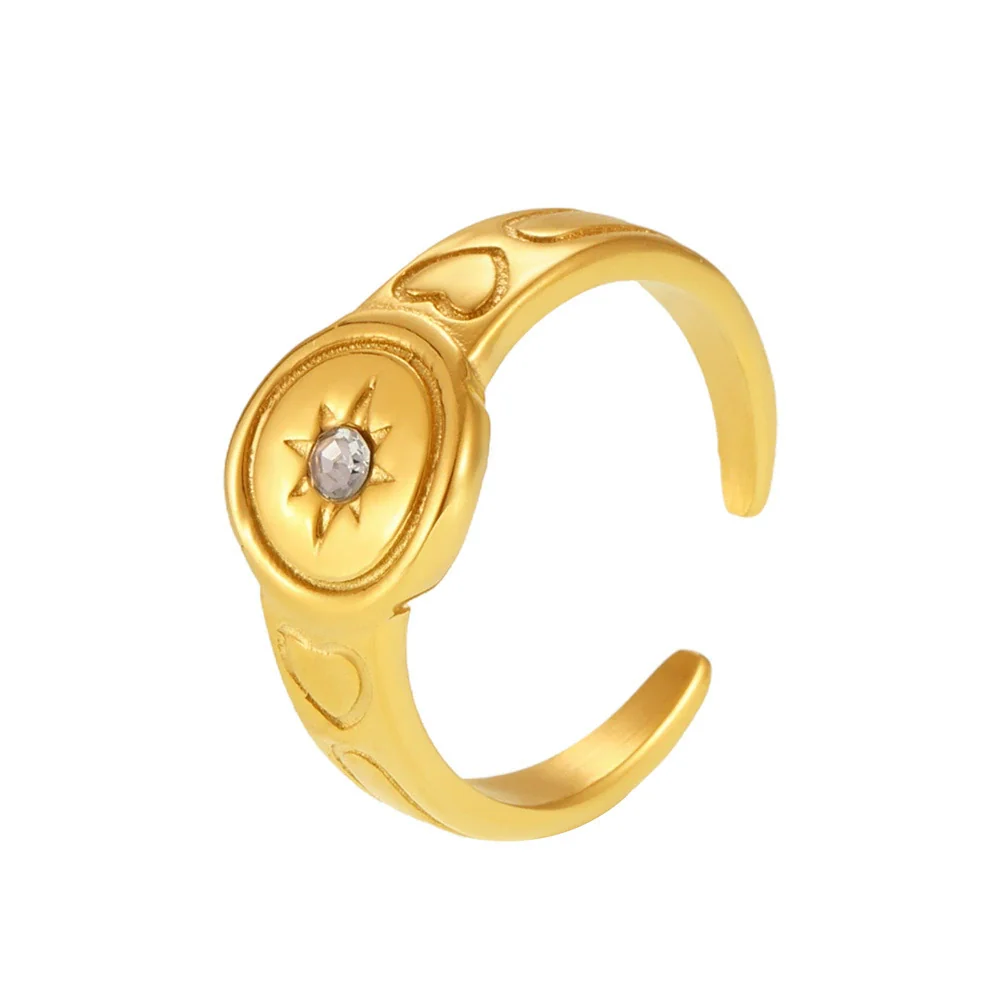 Wholesale Women's Simple Geometric Ferris Wheel Stainless Steel Inlaid Zircon Opening Ring 18K Gold Plated - Image 5