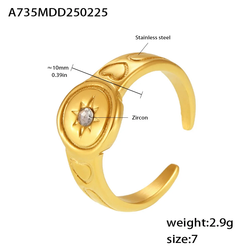Wholesale Women's Simple Geometric Ferris Wheel Stainless Steel Inlaid Zircon Opening Ring 18K Gold Plated - Image 6