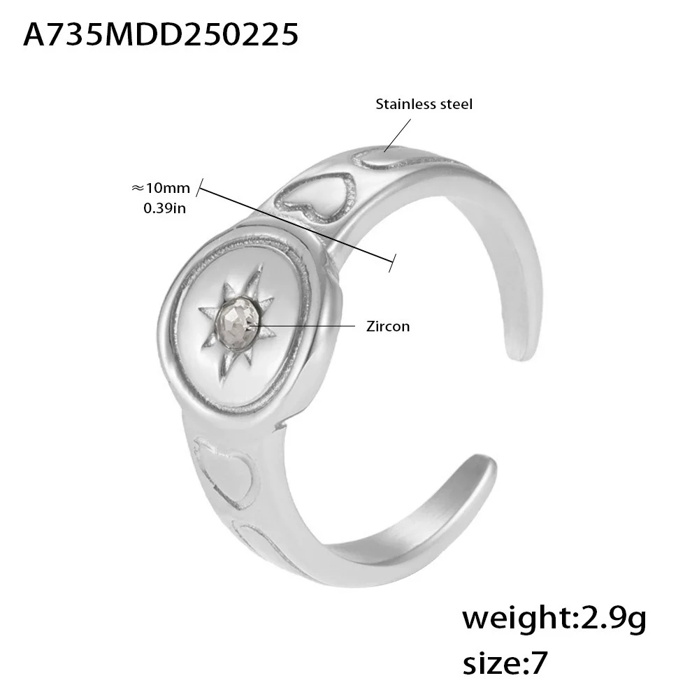 Wholesale Women's Simple Geometric Ferris Wheel Stainless Steel Inlaid Zircon Opening Ring 18K Gold Plated - Image 7