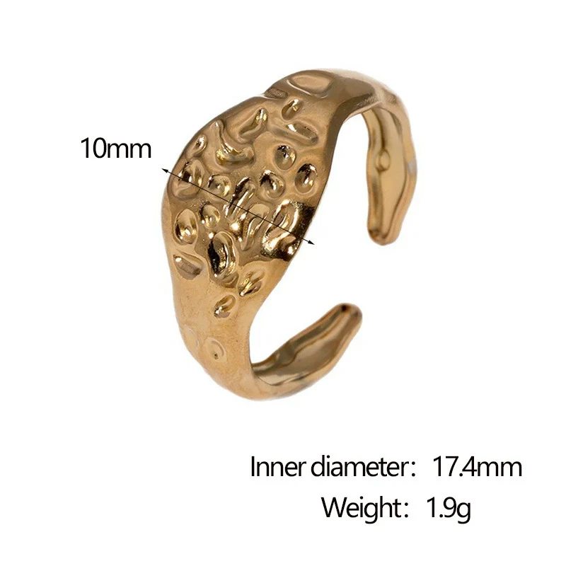 Wholesale Women's Simple Geometric Hammer Pattern Stainless Steel Open Ring With 18K Gold Electroplating - Image 6