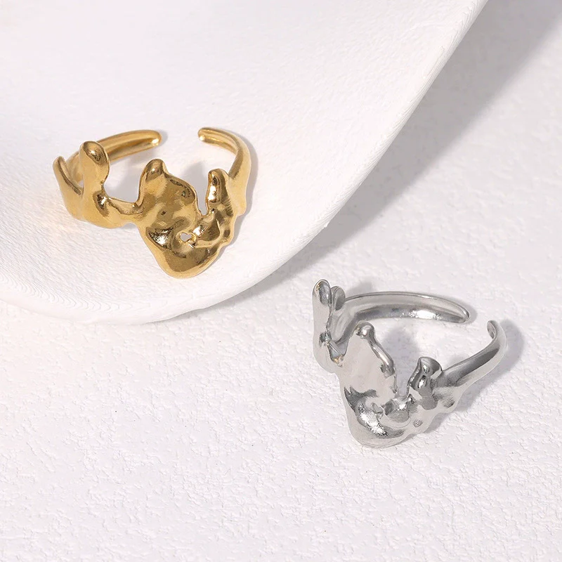Wholesale Women's Simple Geometric Open Stainless Steel Rings With Electroplating