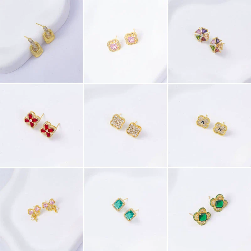 Wholesale Women's Simple Geometric Square Copper Microinlaid Electroplated Earrings