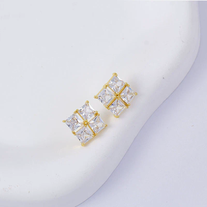 Wholesale Women's Simple Geometric Square Copper Microinlaid Electroplated Earrings - Image 25