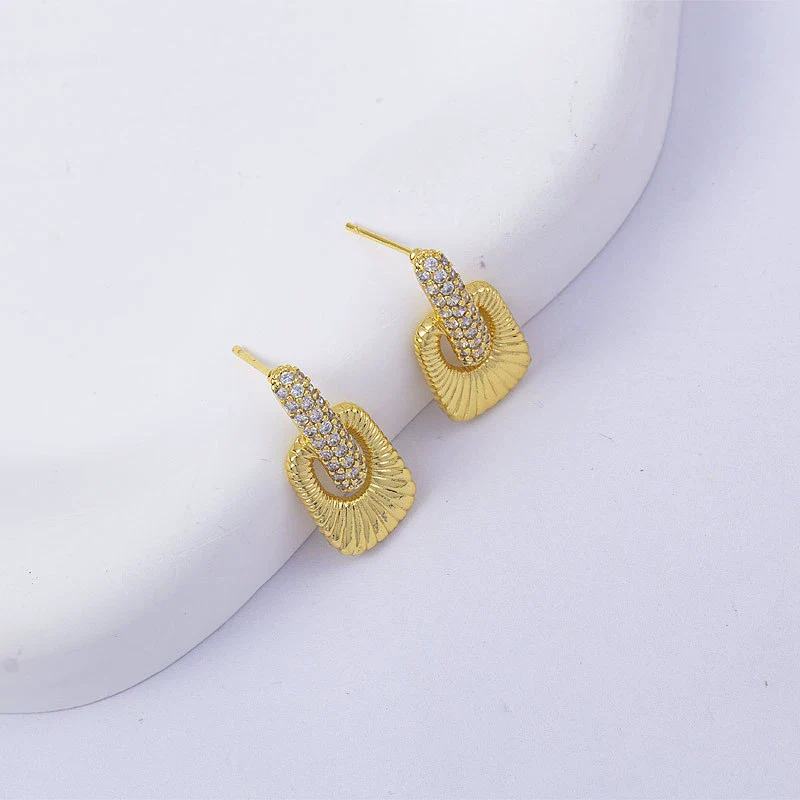 Wholesale Women's Simple Geometric Square Copper Microinlaid Electroplated Earrings - Image 29