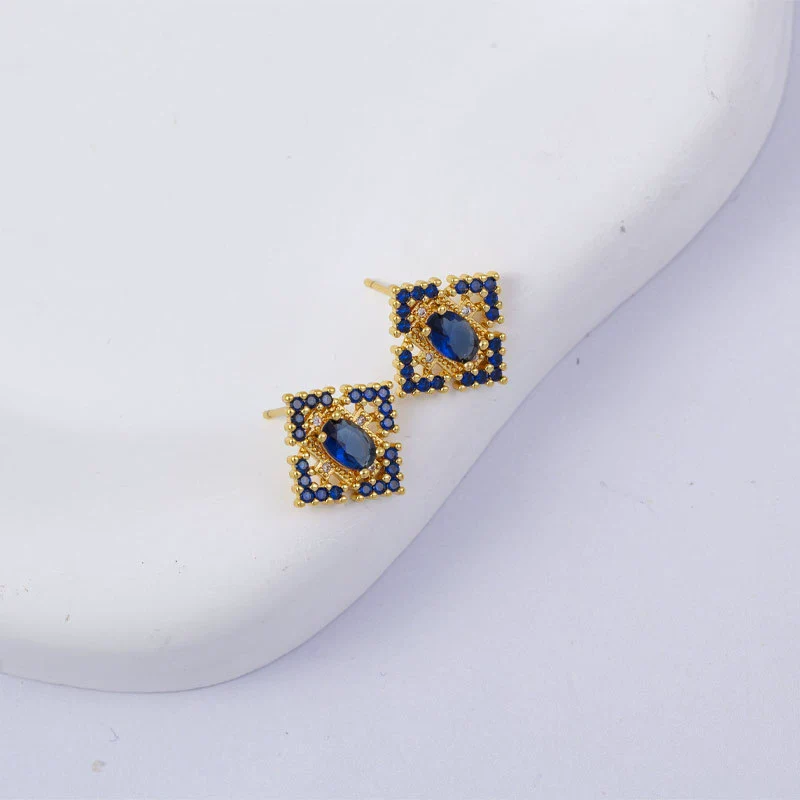 Wholesale Women's Simple Geometric Square Copper Microinlaid Electroplated Earrings - Image 36