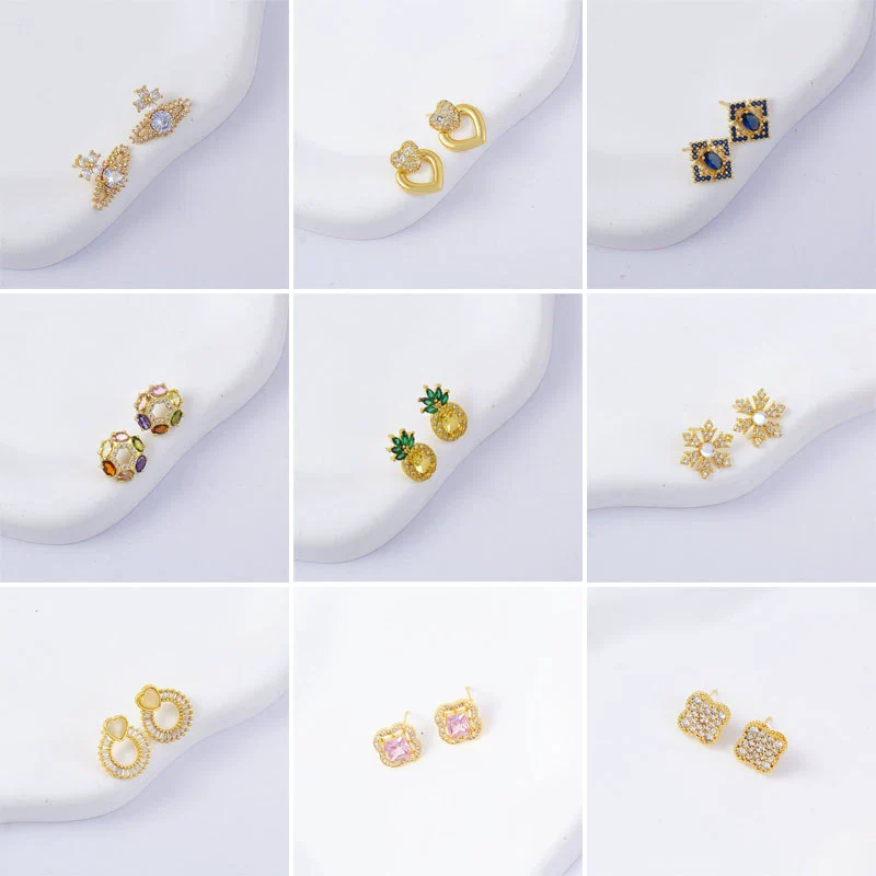 Wholesale Women's Simple Geometric Square Copper Microinlaid Electroplated Earrings - Image 4