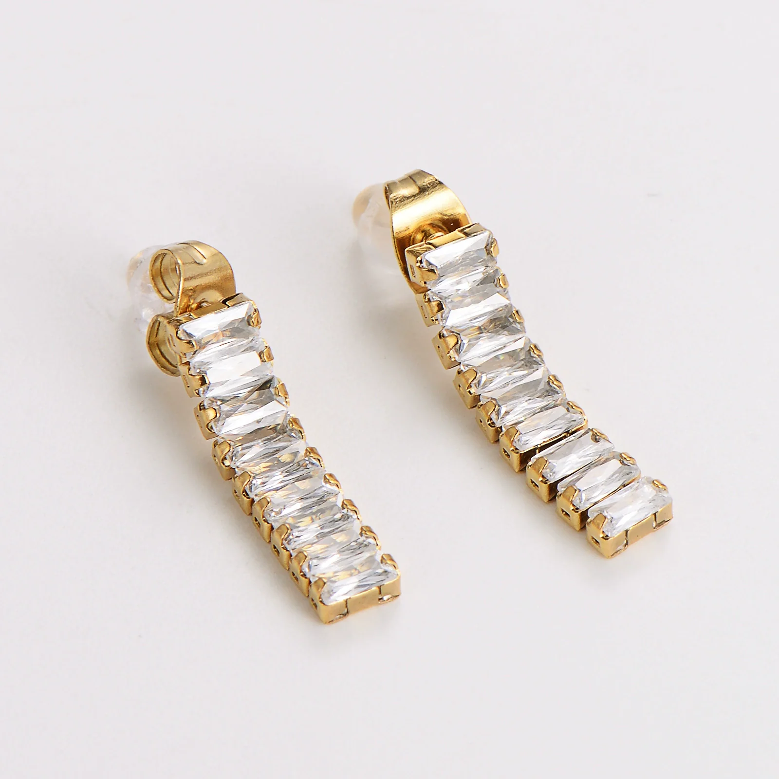 Wholesale Women's Simple Geometric Square Long Zircon Stainless Steel Electroplated Stud Earrings - Image 6