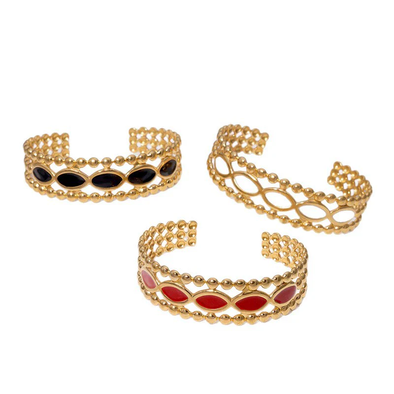 Wholesale Women's Simple Geometric Stainless Steel Electroplated Oil Drop Open Wide Bracelet - Image 5