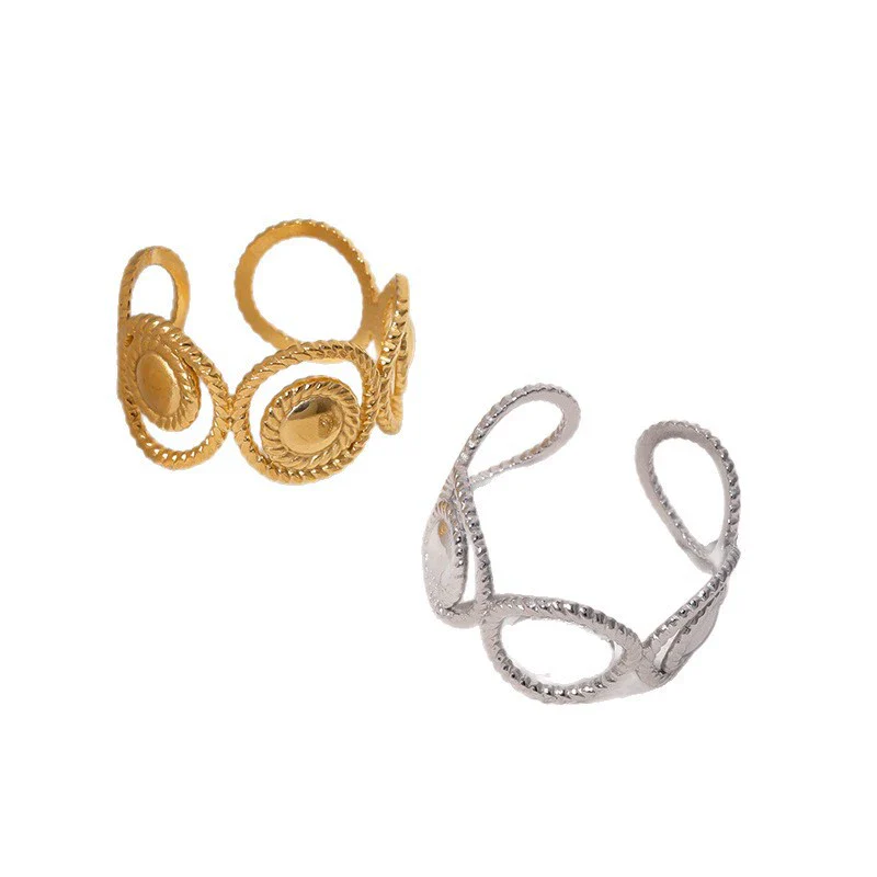 Wholesale Women's Simple Geometric Stainless Steel Electroplated Open Rings Hand Jewelry - Image 5
