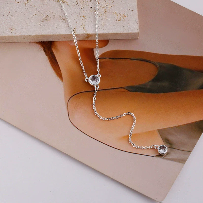 Wholesale Women's Simple Geometric Zircon Yshaped Necklace Copper Plated With Real Gold Electroplating Jewelry - Image 3