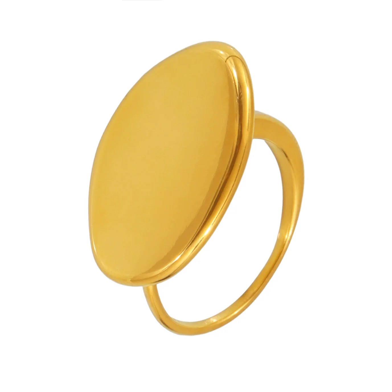 Wholesale Women's Simple Glossy Geometric Retro Style Electroplated Oval Ring Made Of Stainless Steel - Image 5