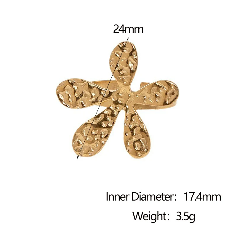 Wholesale Women's Simple Hammered Flower Electroplated Stainless Steel Open Ring Bracelet - Image 5