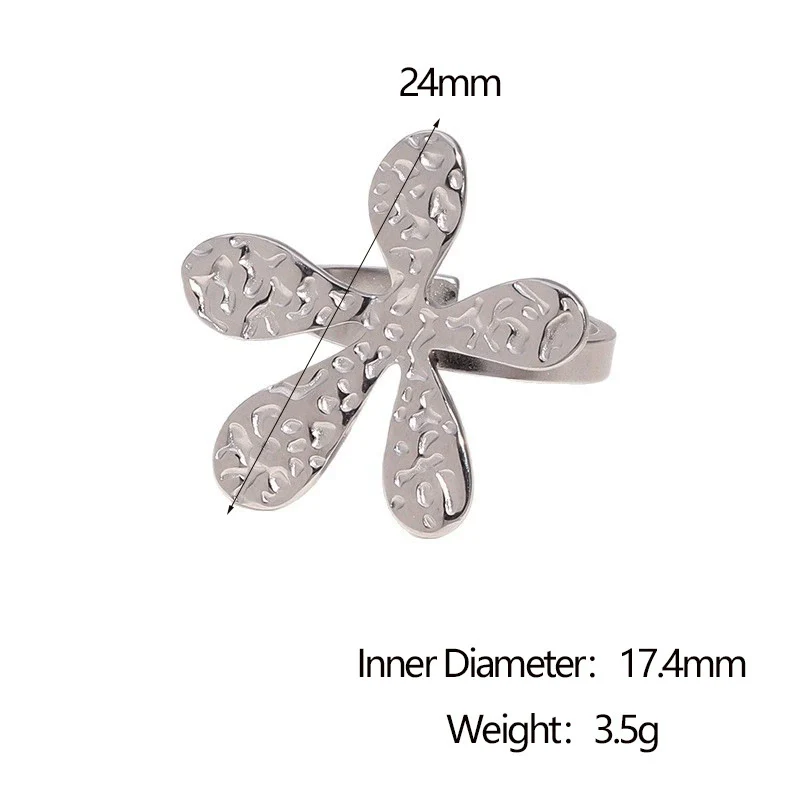 Wholesale Women's Simple Hammered Flower Electroplated Stainless Steel Open Ring Bracelet - Image 6