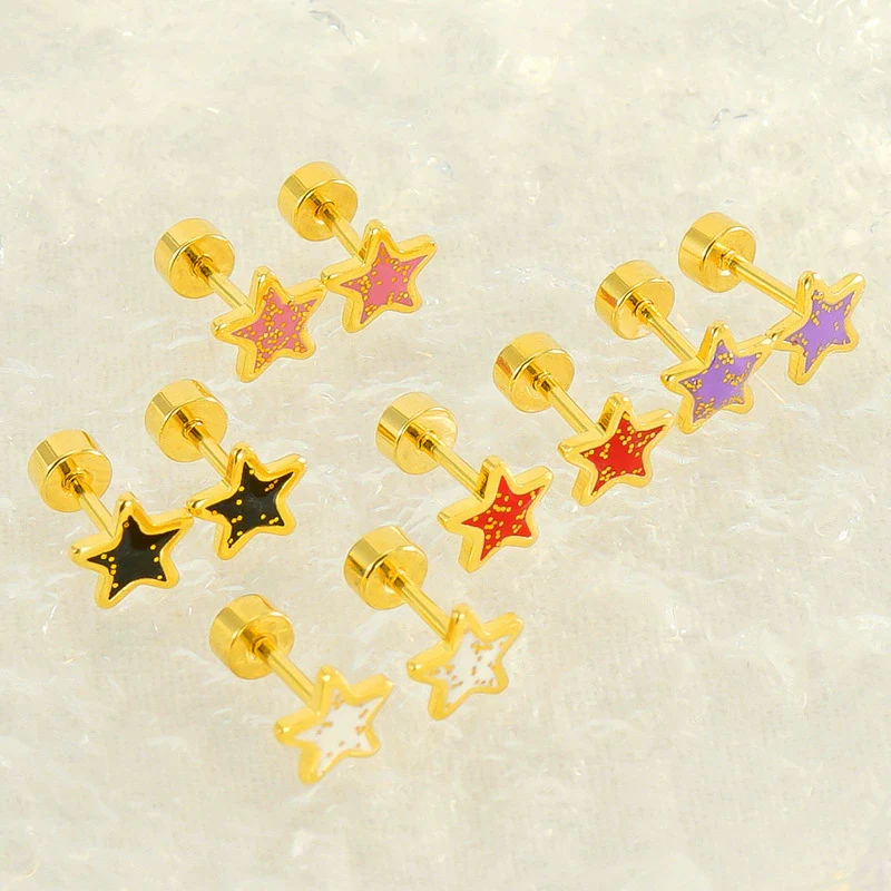 Wholesale Women's Simple Star 316L Stainless Steel Electroplated Earrings
