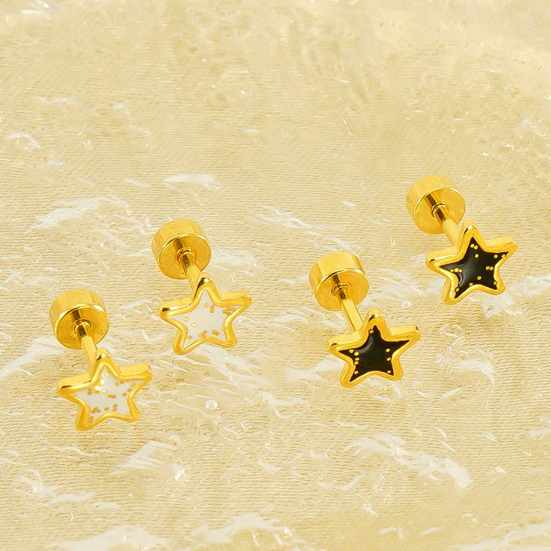 Wholesale Women's Simple Star 316L Stainless Steel Electroplated Earrings - Image 2