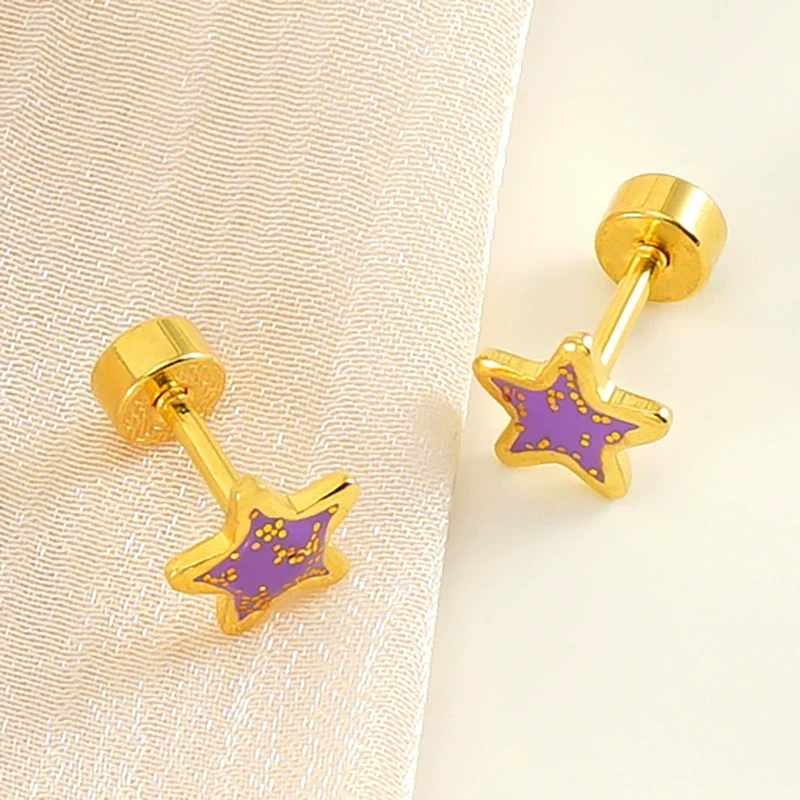 Wholesale Women's Simple Star 316L Stainless Steel Electroplated Earrings - Image 3