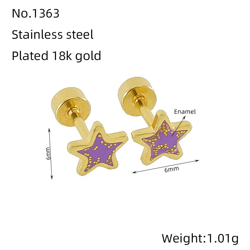 Wholesale Women's Simple Star 316L Stainless Steel Electroplated Earrings - Image 9