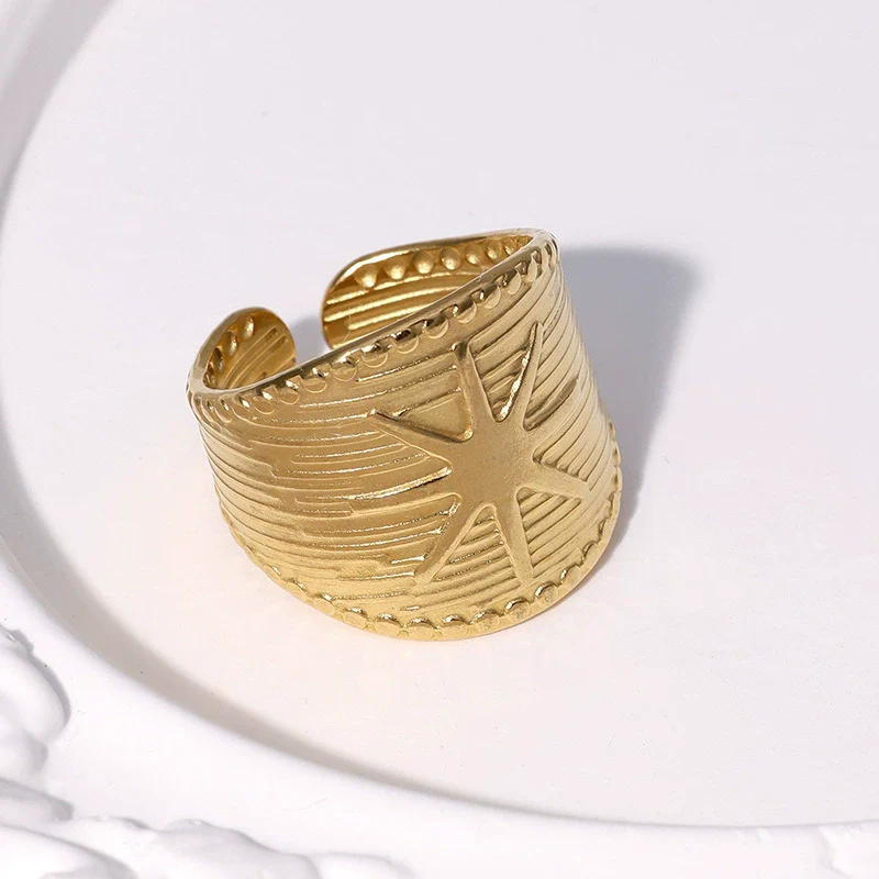 Wholesale Women's Simple Starshaped Stainless Steel Goldplated Open Ring Hand Jewelry - Image 4
