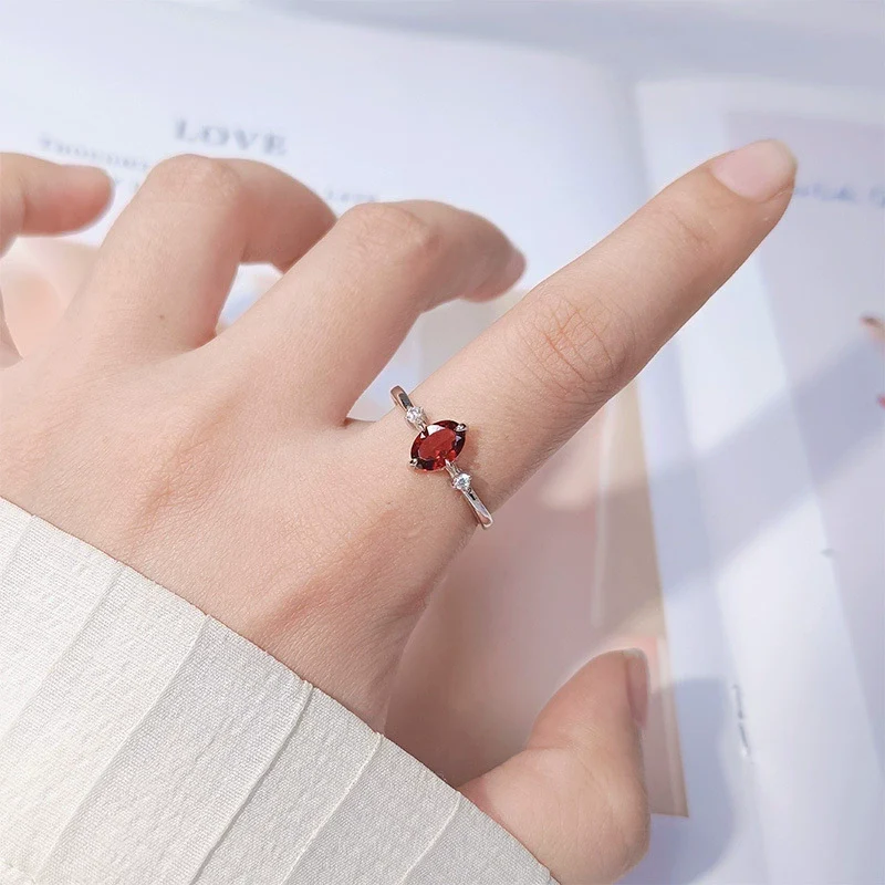 Wholesale Women's Simple Versatile S925 Sterling Silver Geometric Gemstone Ring Set With Natural Topaz Garnet Diopside Peridot - Image 2