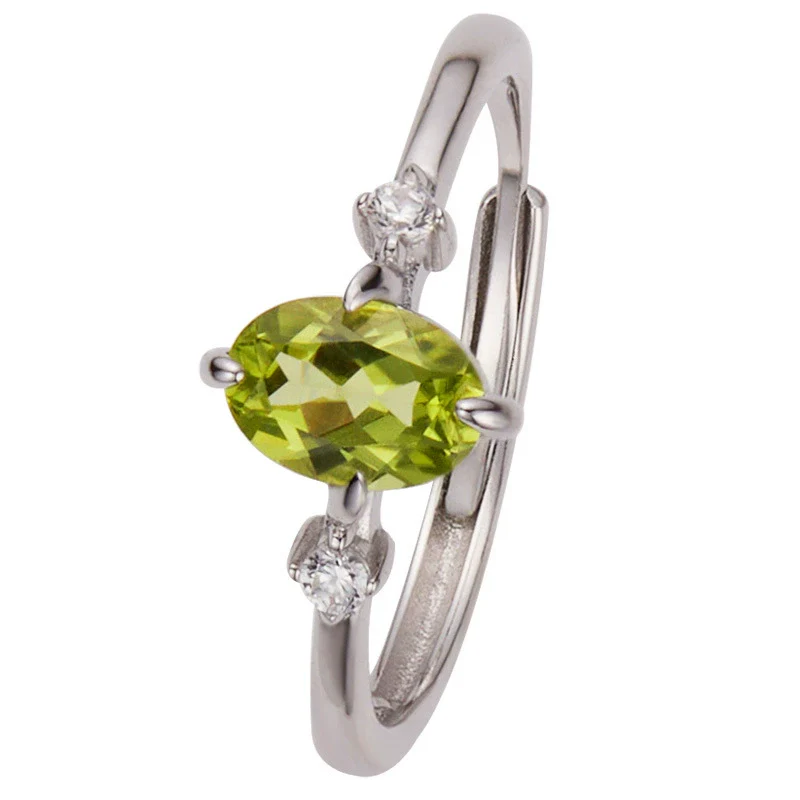 Wholesale Women's Simple Versatile S925 Sterling Silver Geometric Gemstone Ring Set With Natural Topaz Garnet Diopside Peridot - Image 5