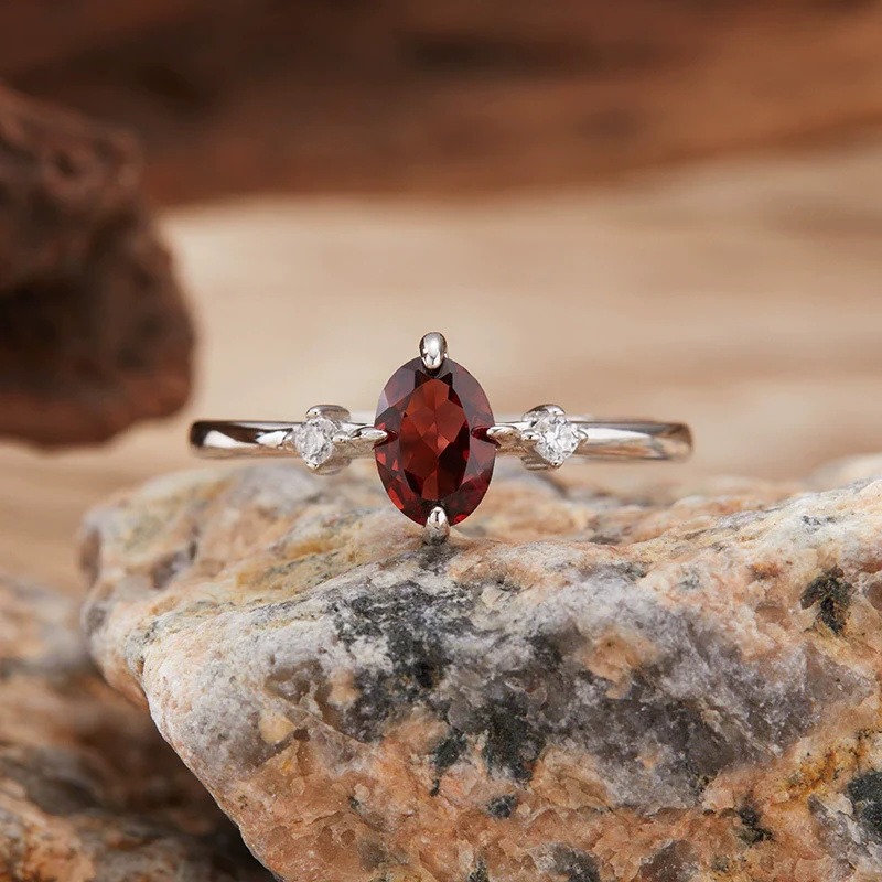 Wholesale Women's Simple Versatile S925 Sterling Silver Geometric Gemstone Ring Set With Natural Topaz Garnet Diopside Peridot - Image 7