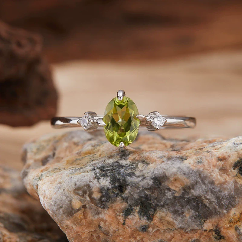 Wholesale Women's Simple Versatile S925 Sterling Silver Geometric Gemstone Ring Set With Natural Topaz Garnet Diopside Peridot - Image 8