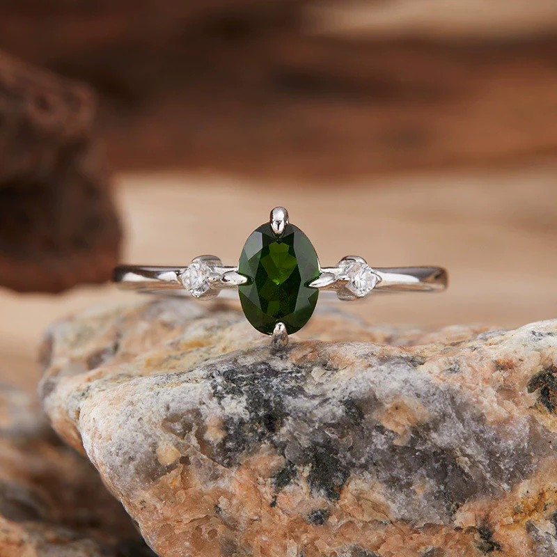 Wholesale Women's Simple Versatile S925 Sterling Silver Geometric Gemstone Ring Set With Natural Topaz Garnet Diopside Peridot - Image 9