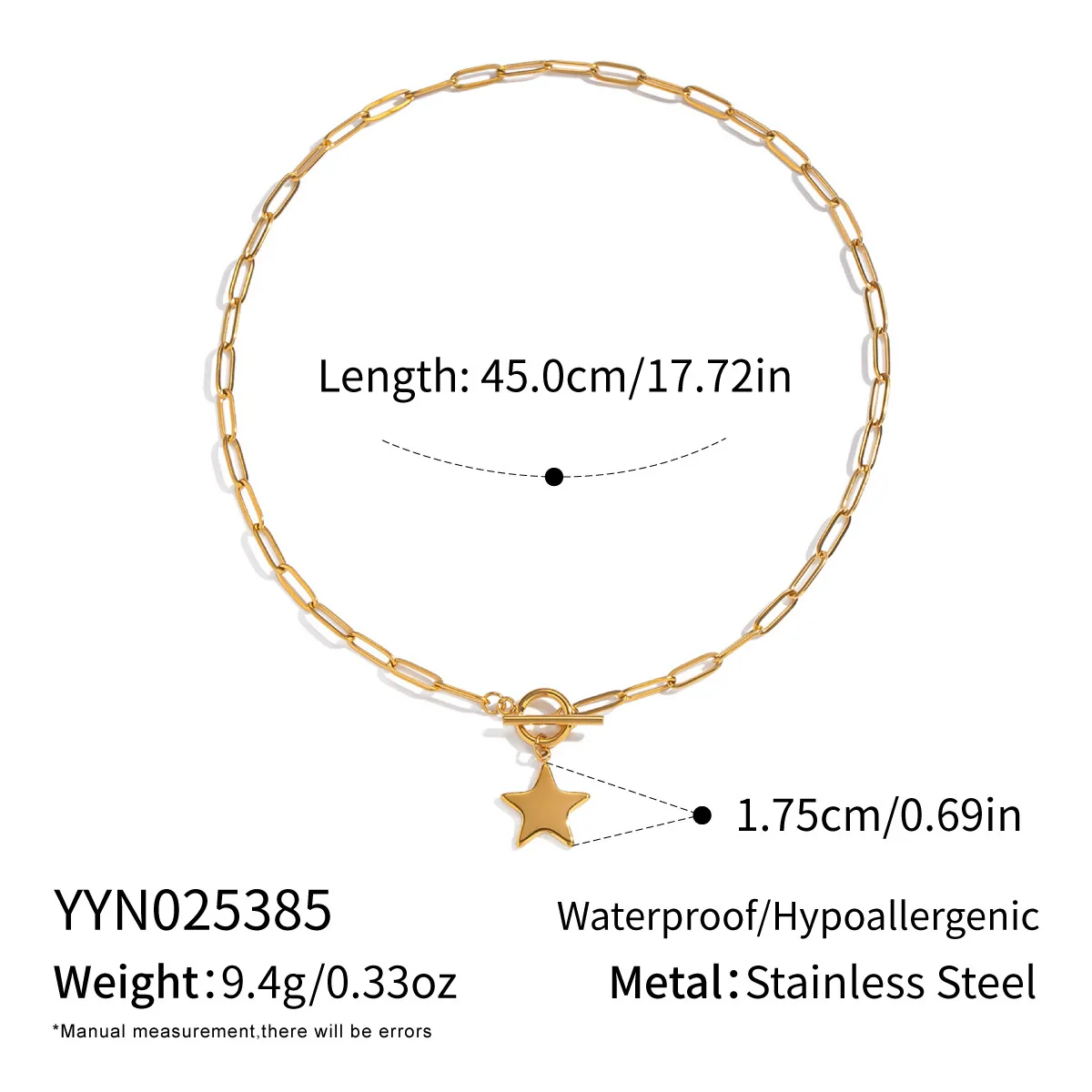 Wholesale Women's Sporty Constellation Fivepointed Star Sweater Chain Necklace With 18K Real Gold Plating And Paper Clip Chain - Image 6