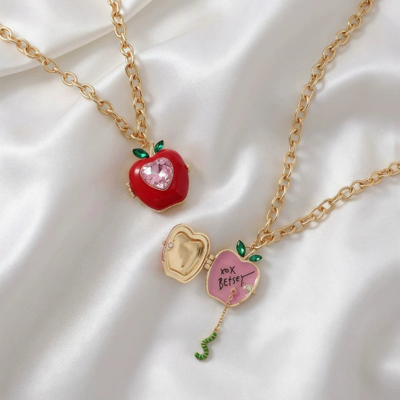 Wholesale Women's Stacking Style Apple Heart Shape Copper Electroplated Pendant Necklace With Regular Chain - Image 3