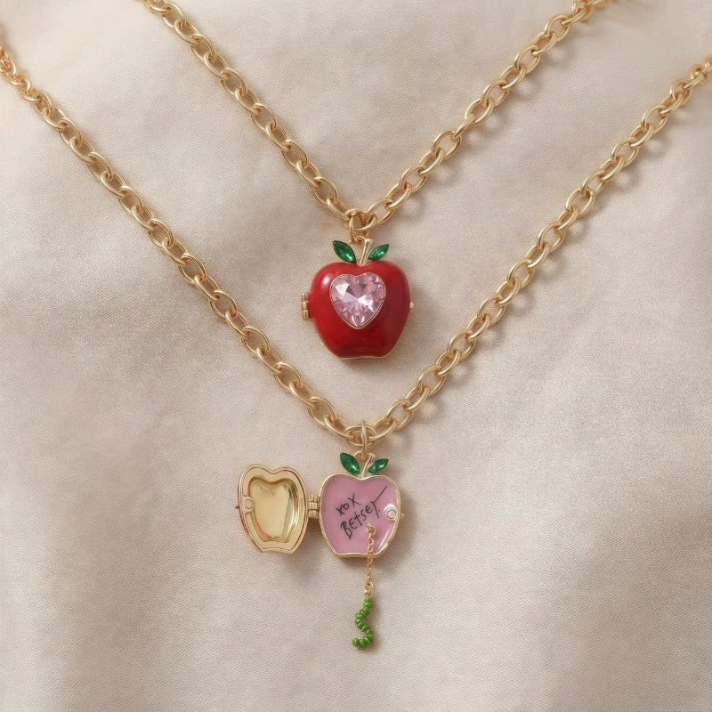 Wholesale Women's Stacking Style Apple Heart Shape Copper Electroplated Pendant Necklace With Regular Chain - Image 4