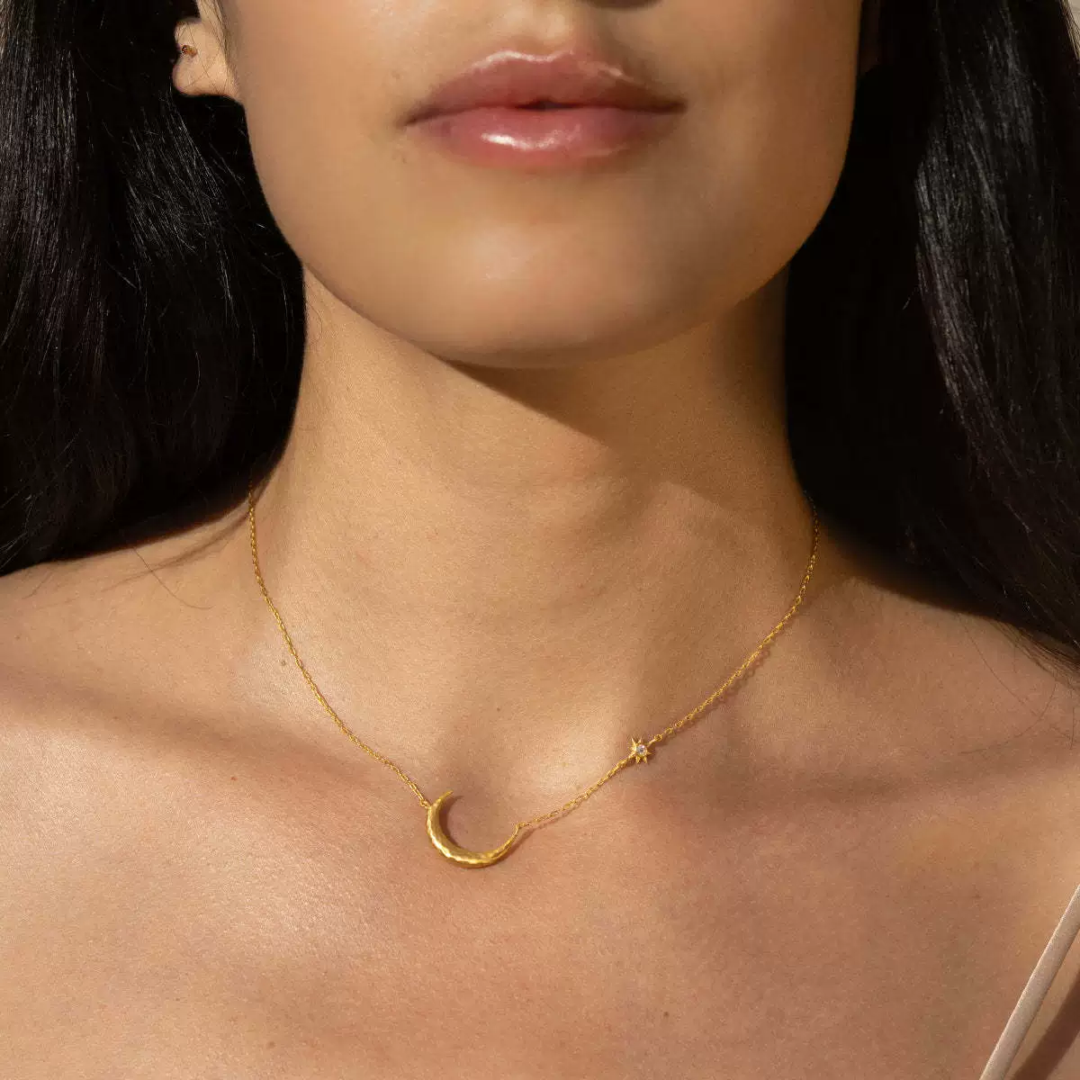 Wholesale Women's Stacking Style Sun Moon Zircon Stainless Steel Pendant Necklace With Dripping Oil And Electroplated 18K Gold Color Retention