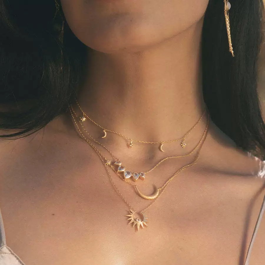 Wholesale Women's Stacking Style Sun Moon Zircon Stainless Steel Pendant Necklace With Dripping Oil And Electroplated 18K Gold Color Retention - Image 4