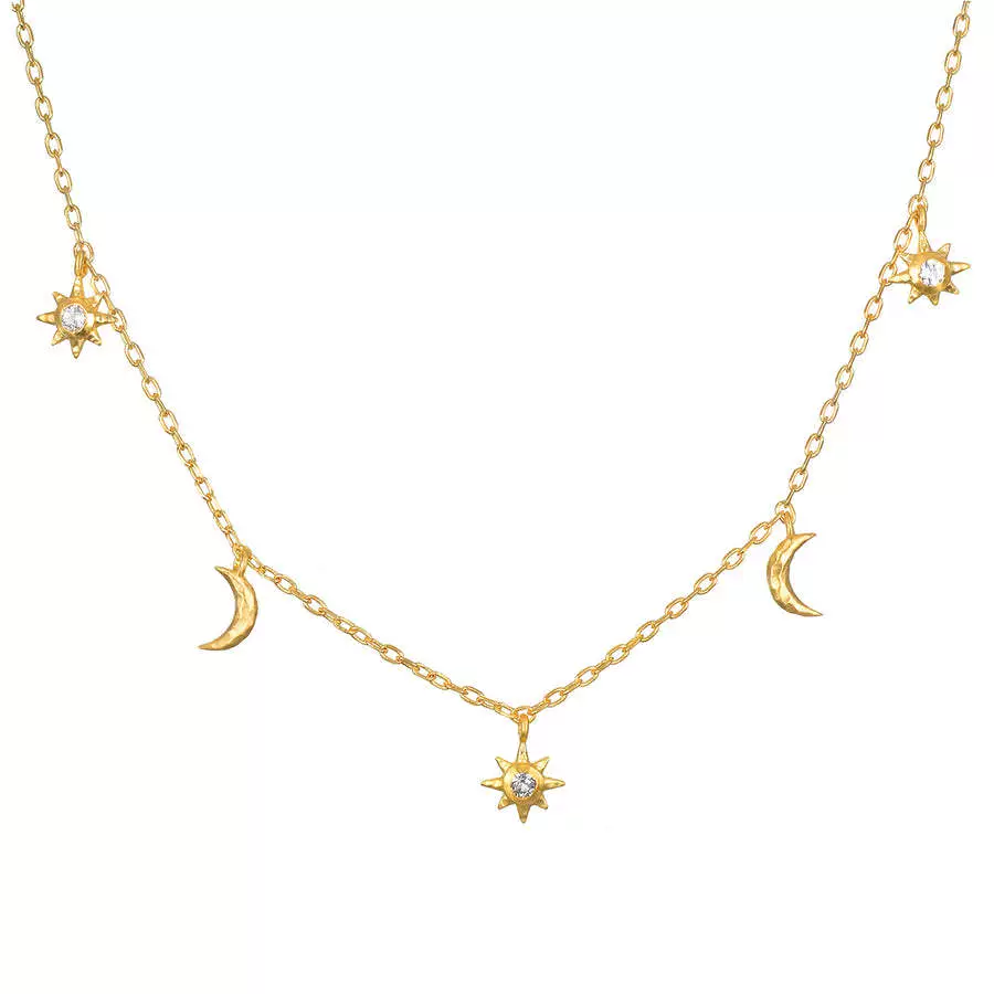 Wholesale Women's Stacking Style Sun Moon Zircon Stainless Steel Pendant Necklace With Dripping Oil And Electroplated 18K Gold Color Retention - Image 5