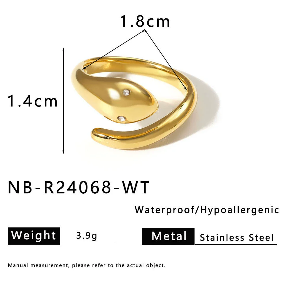 Wholesale Women's Stainless Steel 18K Gold Plated Snake Geometric Necklaces Bracelets And Rings Inlaid With Colorful Zircons - Image 9