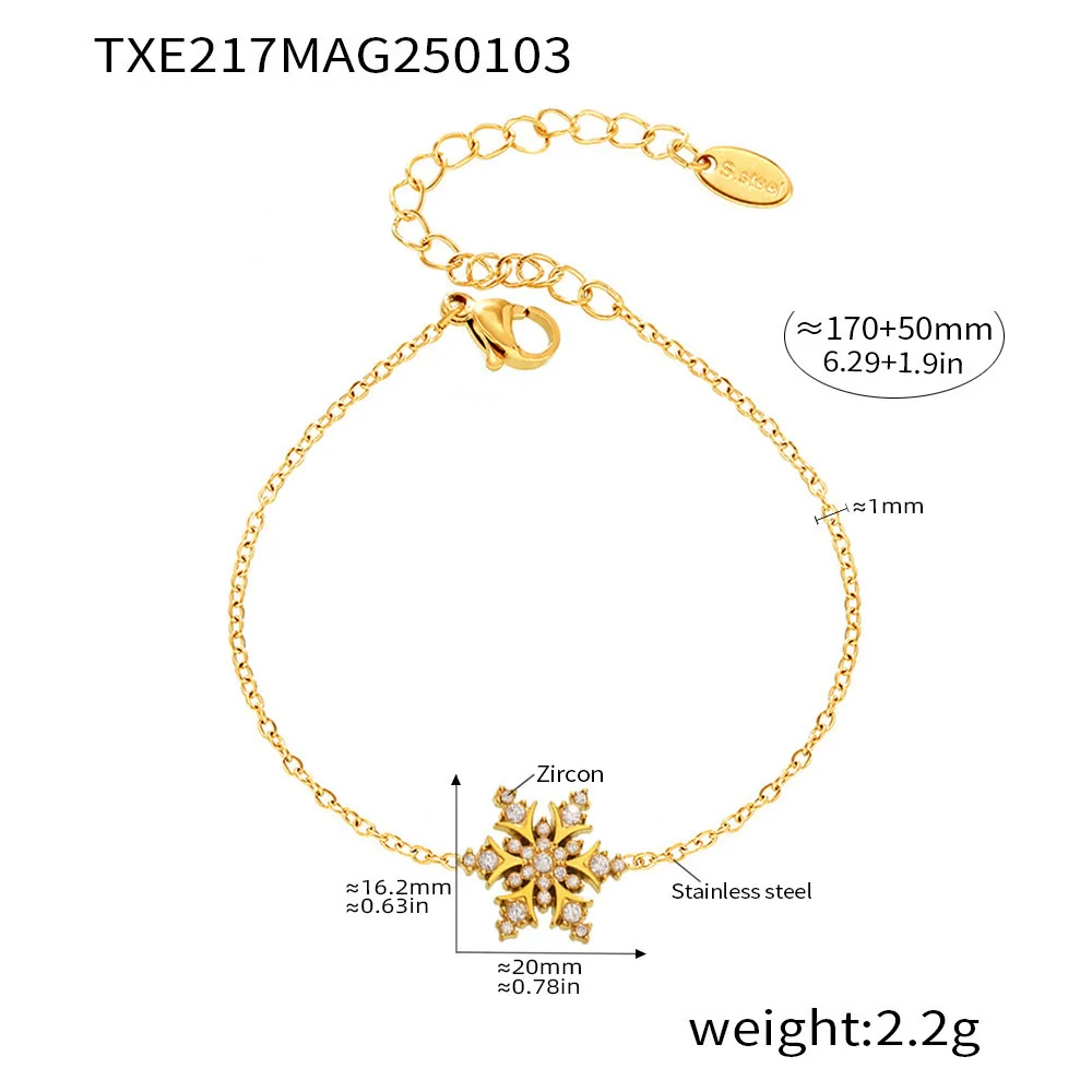 Wholesale Women's Stainless Steel 18K Goldplated Titanium Steel Ferris Wheel Snowflake Inlaid Zircon Geometric Bracelet Nonfading Jewelry - Image 6