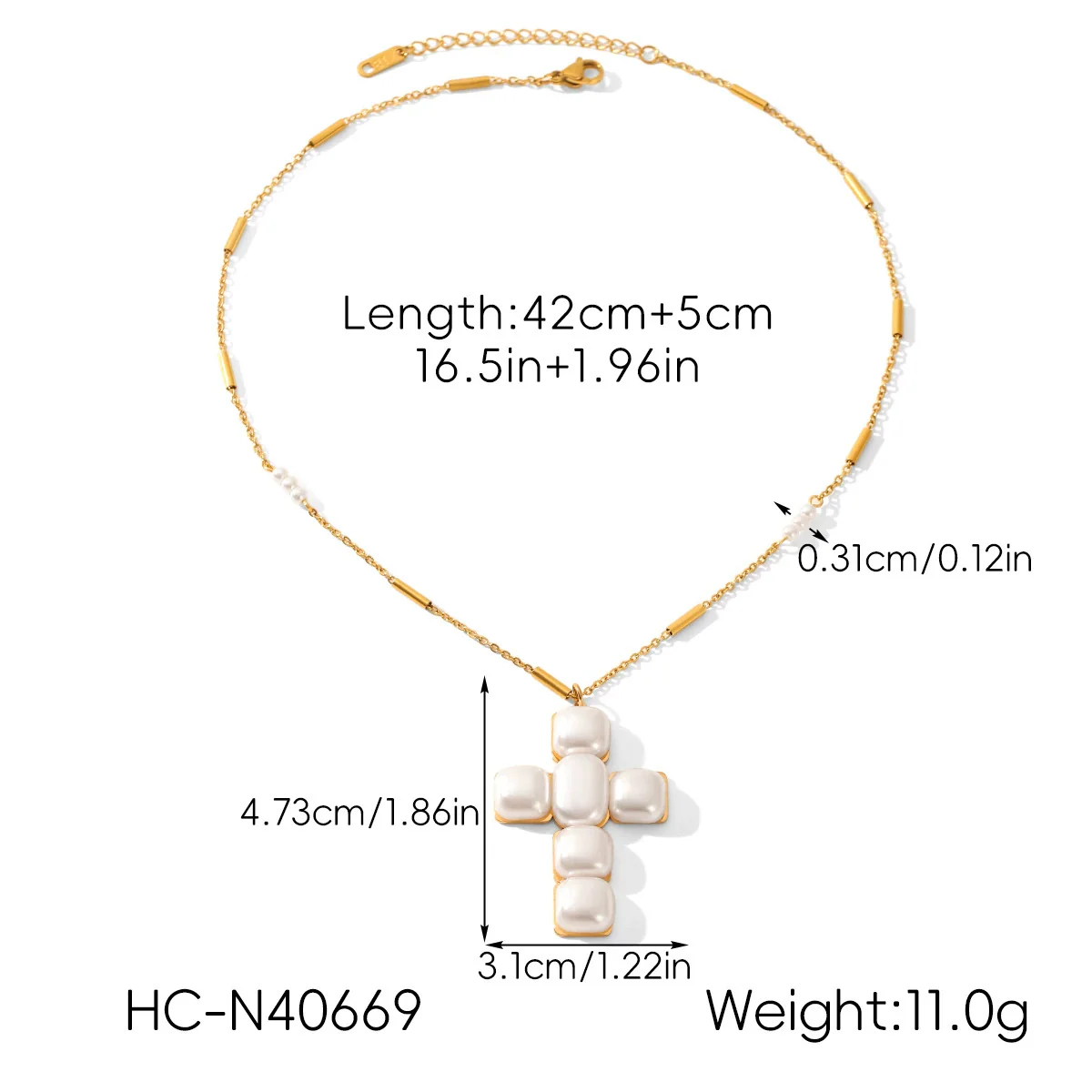 Wholesale Women's Stainless Steel And Artificial Pearl Geometric Cross Necklace Handmade Beaded Chain Inlaid With Pearls - Image 6