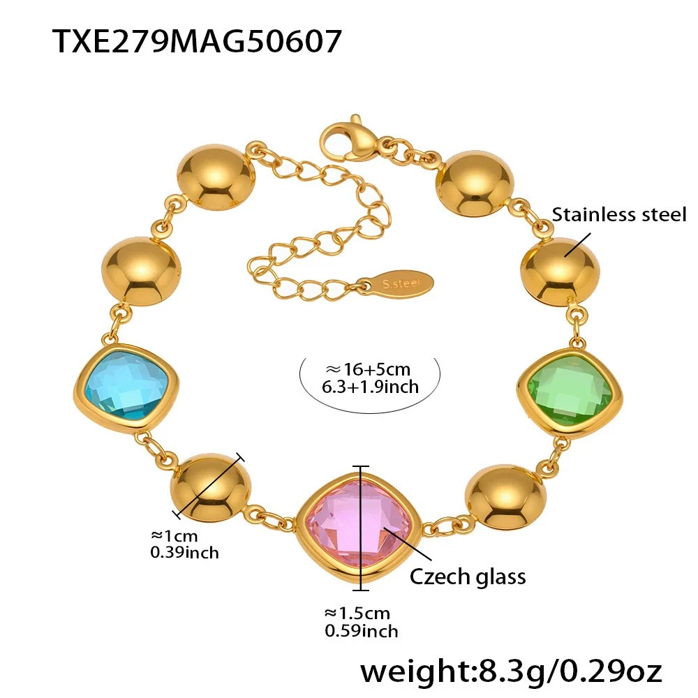 Wholesale Women's Stainless Steel And Czech Glass Stone Geometric Pattern Electroplated Ferris Wheel Cube Faceted Hollow Round Stitching Bracelet Hand Jewelry - Image 11