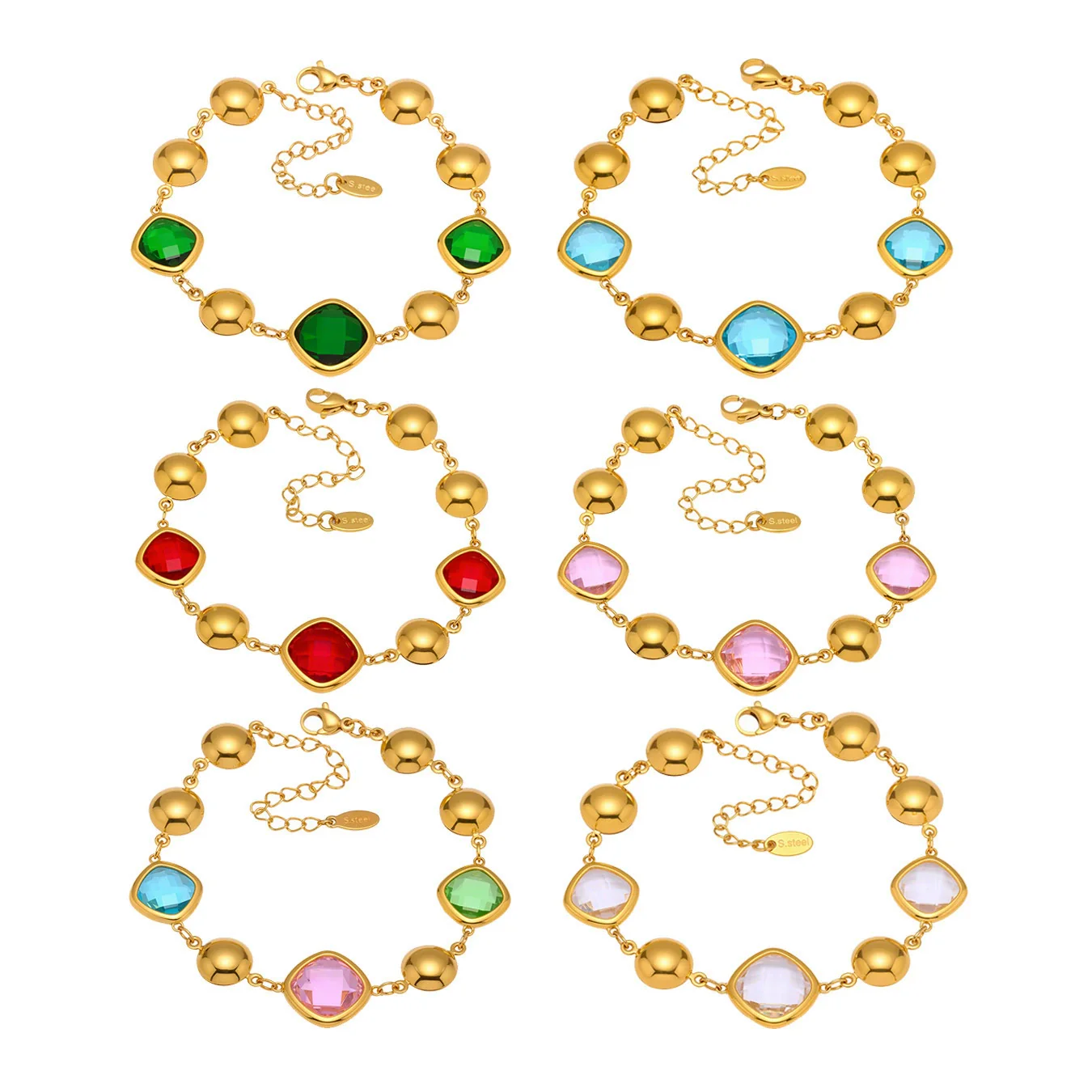 Wholesale Women's Stainless Steel And Czech Glass Stone Geometric Pattern Electroplated Ferris Wheel Cube Faceted Hollow Round Stitching Bracelet Hand Jewelry - Image 5