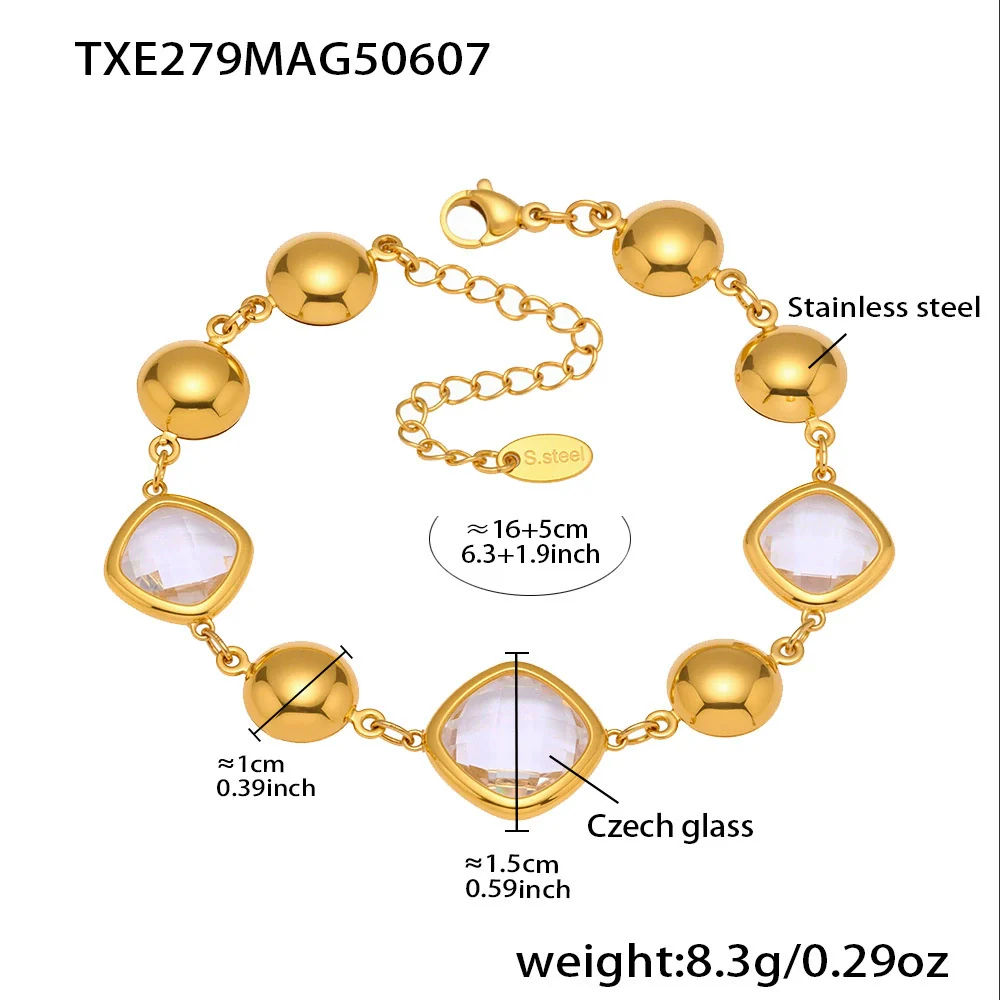 Wholesale Women's Stainless Steel And Czech Glass Stone Geometric Pattern Electroplated Ferris Wheel Cube Faceted Hollow Round Stitching Bracelet Hand Jewelry - Image 6