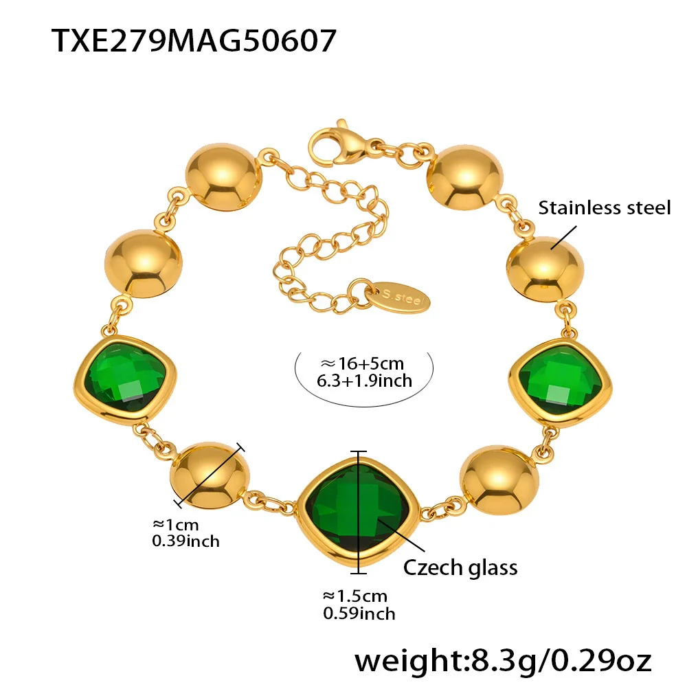 Wholesale Women's Stainless Steel And Czech Glass Stone Geometric Pattern Electroplated Ferris Wheel Cube Faceted Hollow Round Stitching Bracelet Hand Jewelry - Image 7